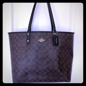 Reversible Coach City Tote Bag Purse Black + Brown
